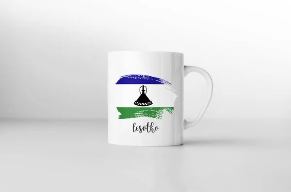 Caneca Lembrança Bandeira Lesoto Fundo Branco Renderização — Fotografia de Stock