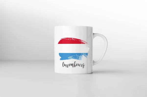 Caneca Lembrança Bandeira Luxemburguesa Fundo Branco Renderização — Fotografia de Stock