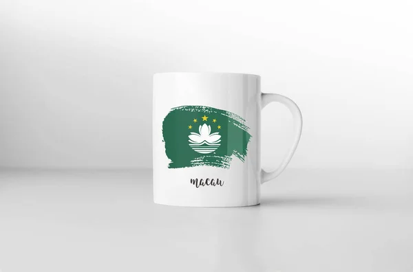 Caneca Lembrança Bandeira Macau Sobre Fundo Branco Renderização — Fotografia de Stock