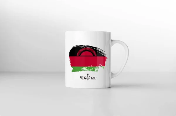 Souvenirbecher Mit Malawischer Flagge Auf Weißem Hintergrund Darstellung — Stockfoto