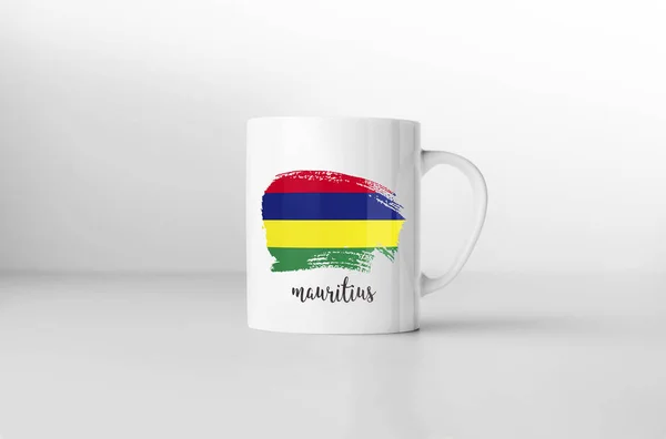 Caneca Lembrança Bandeira Mauriciana Fundo Branco Renderização — Fotografia de Stock