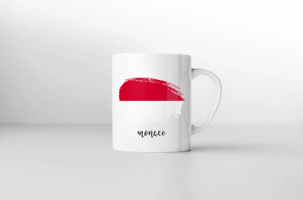 Tasse Souvenir Drapeau Monaco Sur Fond Blanc Rendu — Photo