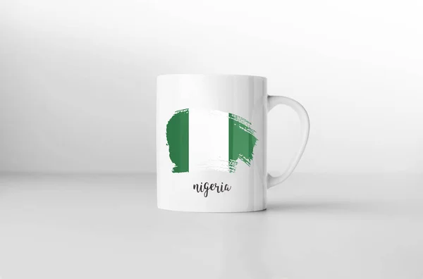 Nigéria Caneca Lembrança Bandeira Fundo Branco Renderização — Fotografia de Stock