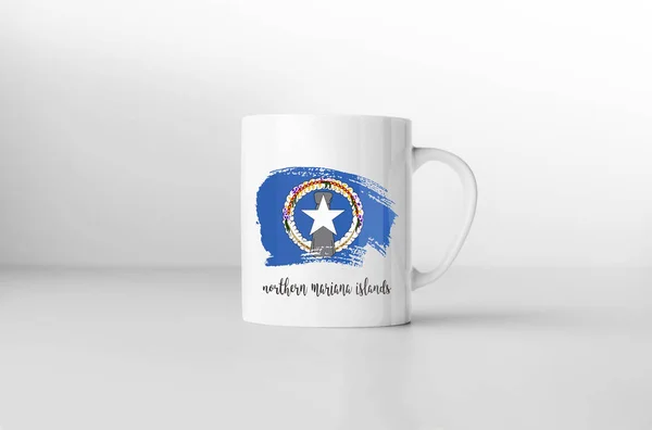 Caneca Lembrança Bandeira Das Ilhas Marianas Norte Fundo Branco Renderização — Fotografia de Stock