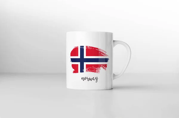 Taza Recuerdo Bandera Noruega Sobre Fondo Blanco Renderizado —  Fotos de Stock