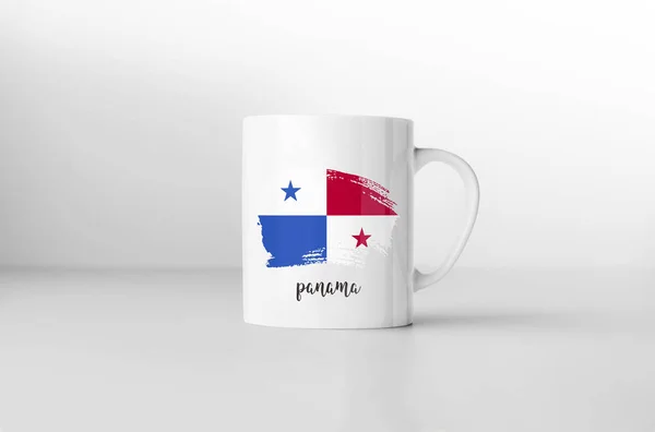 Caneca Lembrança Bandeira Panamá Fundo Branco Renderização — Fotografia de Stock