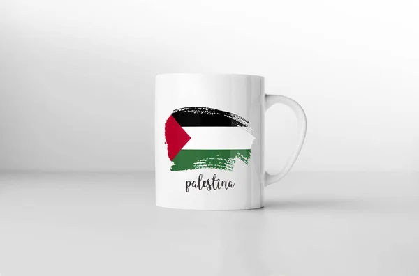 Taza Recuerdo Bandera Palestina Sobre Fondo Blanco Renderizado — Foto de Stock