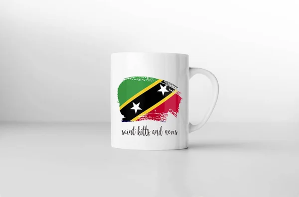 Saint Kitts Och Nevis Flagga Souvenir Mugg Vit Bakgrund Rendering — Stockfoto