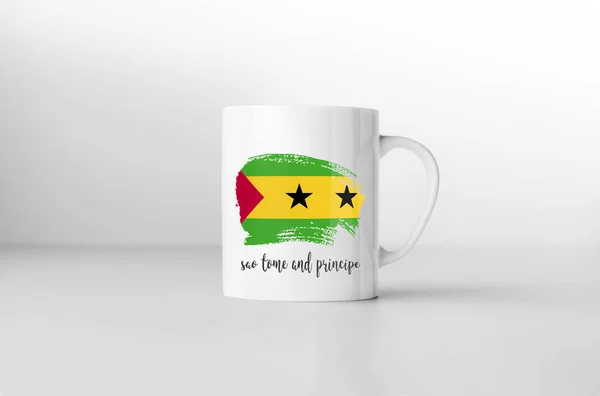 Sao Tome Och Principe Flagga Souvenir Mugg Vit Bakgrund Rendering — Stockfoto