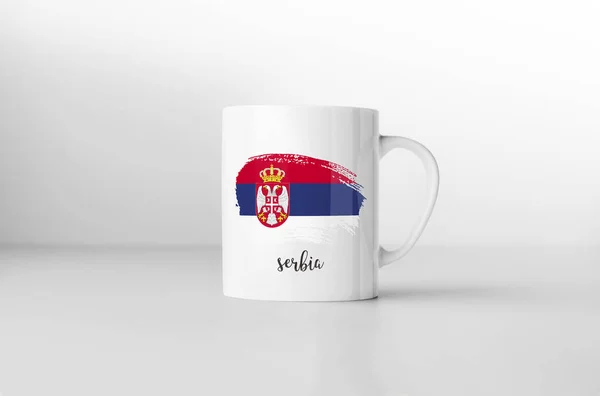 Прапор Сербії Сувенірні Кухоль Білому Тлі Рендерінг — стокове фото