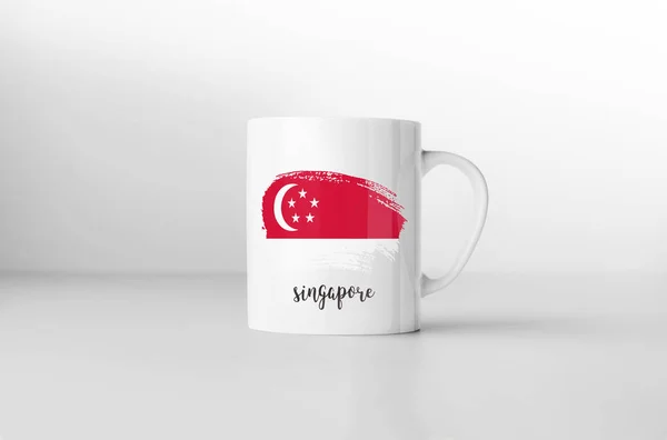 シンガポール旗お土産マグカップ白い背景の上 レンダリング — ストック写真