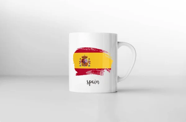 Caneca Lembrança Bandeira Espanha Fundo Branco Renderização — Fotografia de Stock