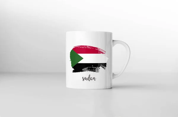 Taza Recuerdo Bandera Sudán Sobre Fondo Blanco Renderizado — Foto de Stock