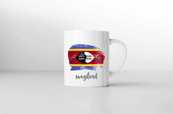 Mug Bendera Swaziland Souvenir Pada Latar Belakang Putih Perender — Stok Foto