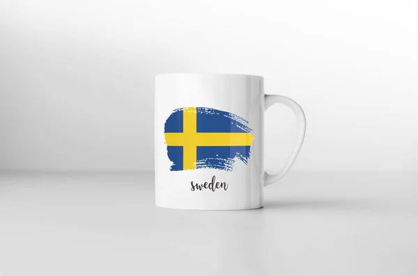 Taza Recuerdo Bandera Suecia Sobre Fondo Blanco Renderizado —  Fotos de Stock