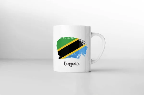 Tazza Souvenir Bandiera Tanzania Sfondo Bianco Rendering — Foto Stock