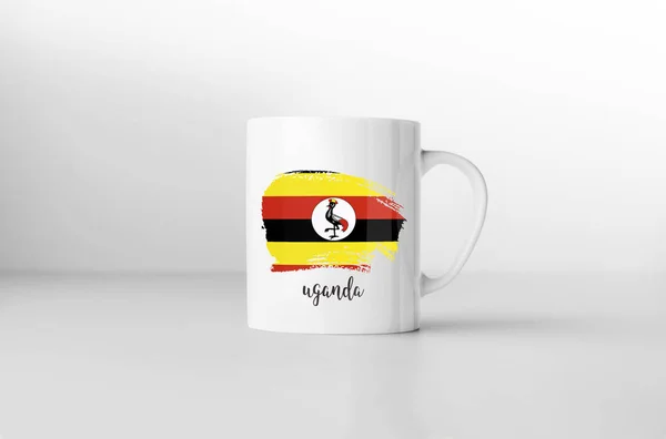 Tazza Souvenir Bandiera Uganda Sfondo Bianco Rendering — Foto Stock