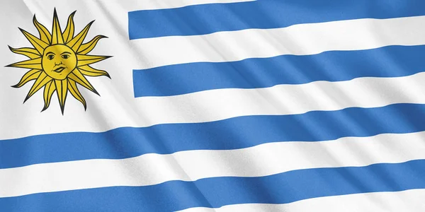 Uruguay Bayrağı Sallayarak Rüzgar Geniş Format Çizim Ile Render — Stok fotoğraf
