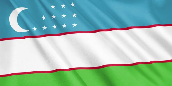 Bandeira Uzbequistão Acenando Com Vento Formato Amplo Ilustração Renderização — Fotografia de Stock