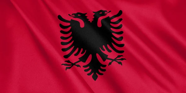 Флаг Албании Размахивающий Ветром Широкий Формат Иллюстрация Рендеринг — стоковое фото