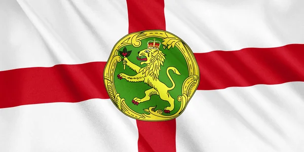 Bandeira Alderney Acenando Com Vento Formato Largo Ilustração Renderização — Fotografia de Stock