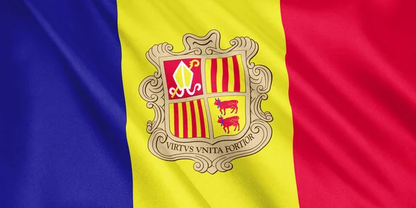 Andorra Flagga Vajande Med Vind Storformat Illustration Rendering — Stockfoto