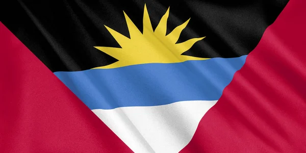 Bandeira Antígua Barbuda Acenando Com Vento Formato Amplo Ilustração Renderização — Fotografia de Stock