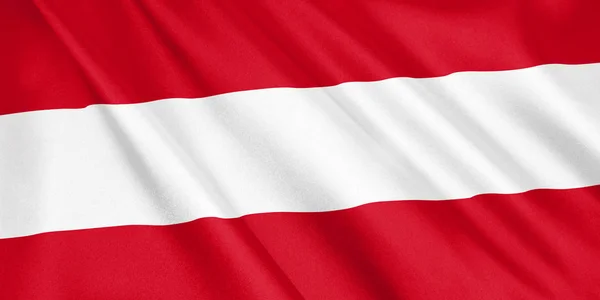 Bandera Austria Ondeando Con Viento Formato Ancho Ilustración Renderizado — Foto de Stock