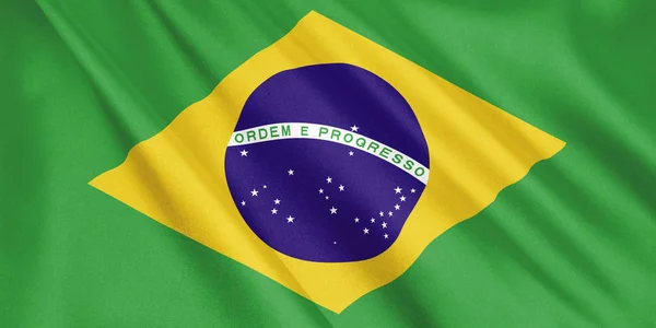 Brazil Flag Waving Wind Wide Format Illustration Rendering — Stock Photo, Image