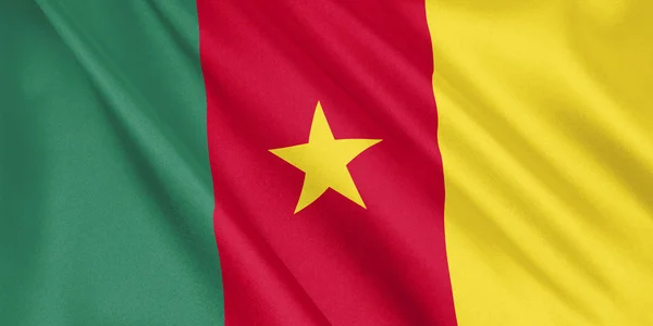 Kameruns Flagga Vajande Med Vind Storformat Illustration Rendering — Stockfoto