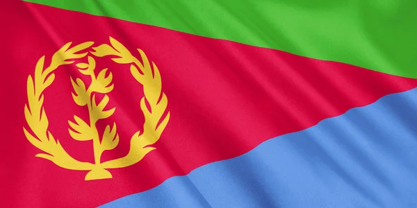 Bandeira Eritreia Acenando Com Vento Formato Amplo Ilustração Renderização — Fotografia de Stock
