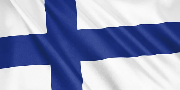 Finlandiya Bayrak Sallayarak Rüzgar Geniş Format Çizim Ile Render — Stok fotoğraf