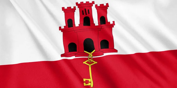Bandera Gibraltar Ondeando Con Viento Formato Ancho Ilustración Renderizado — Foto de Stock