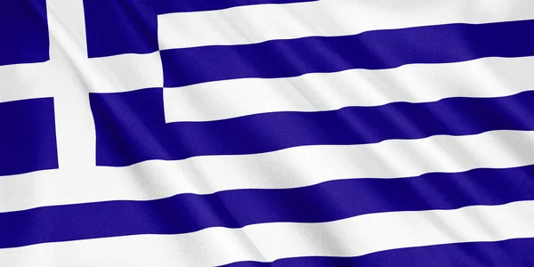 Bandeira Grécia Acenando Com Vento Formato Amplo Ilustração Renderização — Fotografia de Stock
