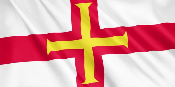 Bandeira Guernsey Acenando Com Vento Formato Largo Ilustração Renderização — Fotografia de Stock
