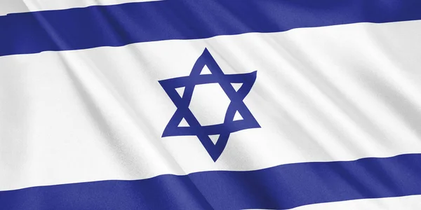 Bandera Israel Ondeando Con Viento Formato Ancho Ilustración Renderizado — Foto de Stock
