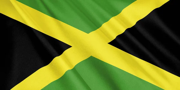 Jamaicas Flagg Vifter Med Vinden Bredt Format Illustrasjon Gjengivelse – stockfoto