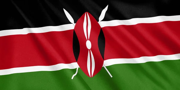 Bandiera Kenya Sventola Con Vento Ampio Formato Illustrazione Rendering — Foto Stock