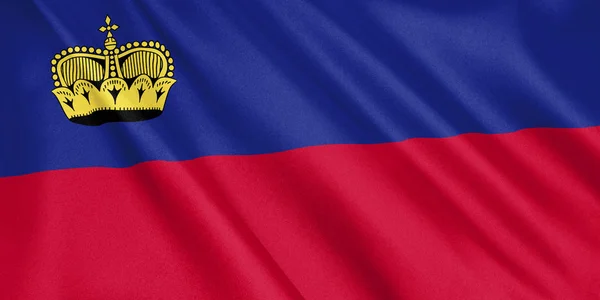 Liechtenstein Vlag Zwaaien Met Wind Grootformaat Illustratie Rendering — Stockfoto