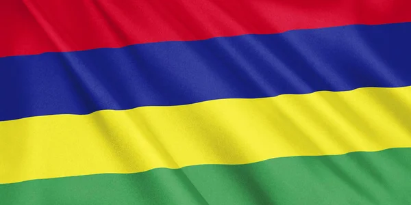 Mauritius Flag Waving Wind Wide Format Illustration Rendering — Stock Photo, Image