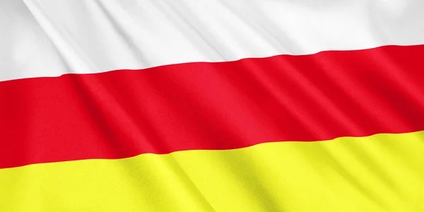 Flaga Wyspy Osetii Północnej Wiatru Szeroki Format Ilustracja Renderowania — Zdjęcie stockowe