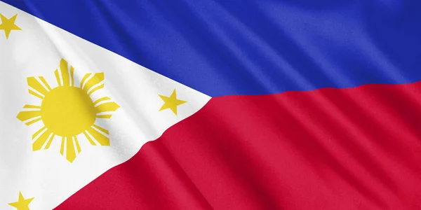 菲律宾国旗挥舞着风 宽格式 — 图库照片