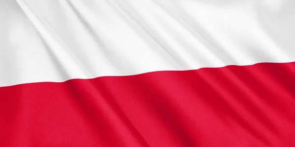 Bandera Polonia Ondeando Con Viento Formato Ancho Ilustración Renderizado — Foto de Stock