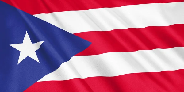 Bandeira Porto Rico Acenando Com Vento Formato Amplo Ilustração Renderização — Fotografia de Stock