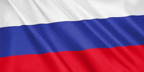 Russia flag waving with the wind, wide format, 3D illustration. 3D rendering.