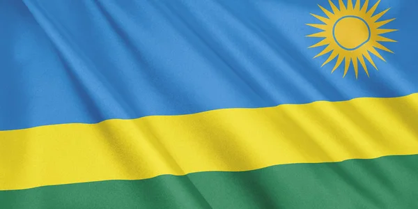 Bandera Ruanda Ondeando Con Viento Formato Ancho Ilustración Renderizado —  Fotos de Stock