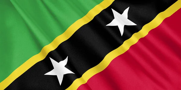 Saint Kitts Nevis Flag Waving Wind Wide Format Illustration Rendering — Stock Photo, Image