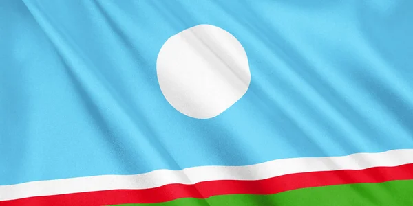 Bandeira República Sakha Acenando Com Vento Formato Amplo Ilustração Renderização — Fotografia de Stock