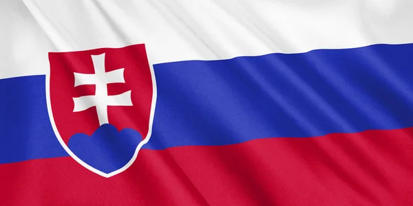 ワイド フォーマット イラストレーションを振っているスロバキアの旗 レンダリング — ストック写真