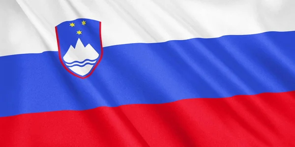 Σλοβενία Σημαία Κυματίζει Τον Άνεμο Ευρείας Μορφής Απεικόνιση Rendering — Φωτογραφία Αρχείου